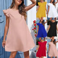 Women’s Dress Casual Solid Candy Color Petal Sleeve New Sweet Slim Solid Color Woman Dresses Vestidos.