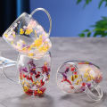 Real Flower Double-layer Glass Cup with Handle Heat-resistant Mug Tea Coffee Cup Espresso Milk Cup Creative Gift Double Wall. 