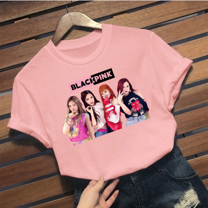 Black%20pink%20Korean%20style%20printed%20Summer%20loose%20casual%20ins%20T-shirt%20-%20Image%203