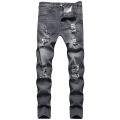 Men Casual Jeans, Solid Color Long Trousers with Broken Holes, S/ M/ L/ XL/ XXL/ XXXL.