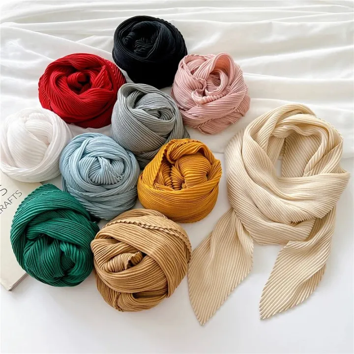 90cm%20Size%20Scarf%20Pleated%20Crinkle%20Women's%20Hijab%20Wrinkle%20Shawl%20Scarves%20Women%20Satin%20Scarf%20Neckerchief%20Square%20Skinny%20Hair%20Tie%20Band%20-%20Image%202