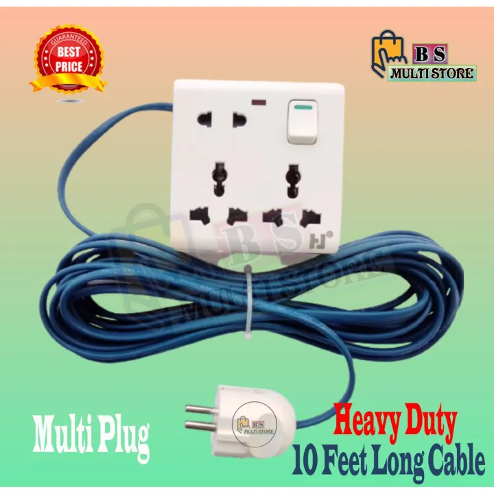 Multi Plug (Heavy Duty+Long lusting) 8 pin  Universal Socket and 10 Feet Blue Cable