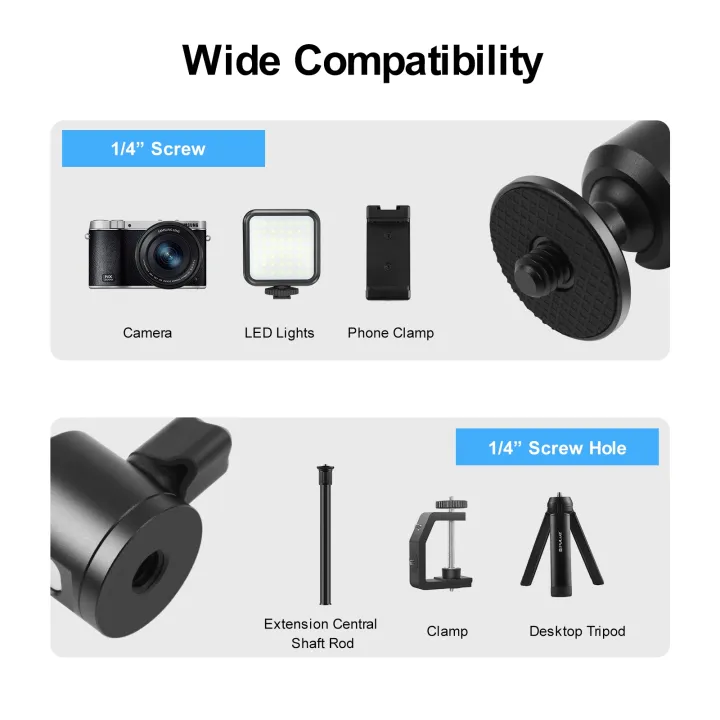 PULUZ%201/4%20inch%20Inner%20Screw%20Metal%20Tripod%20Ball%20Head%20Adapter%20with%20Knob%20Lock(Black)%20-%20Image%205