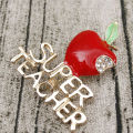 Apple Super Teacher Rhineston Inlaid Brooch Pin Badge Christmas Teacher Day Gift. 