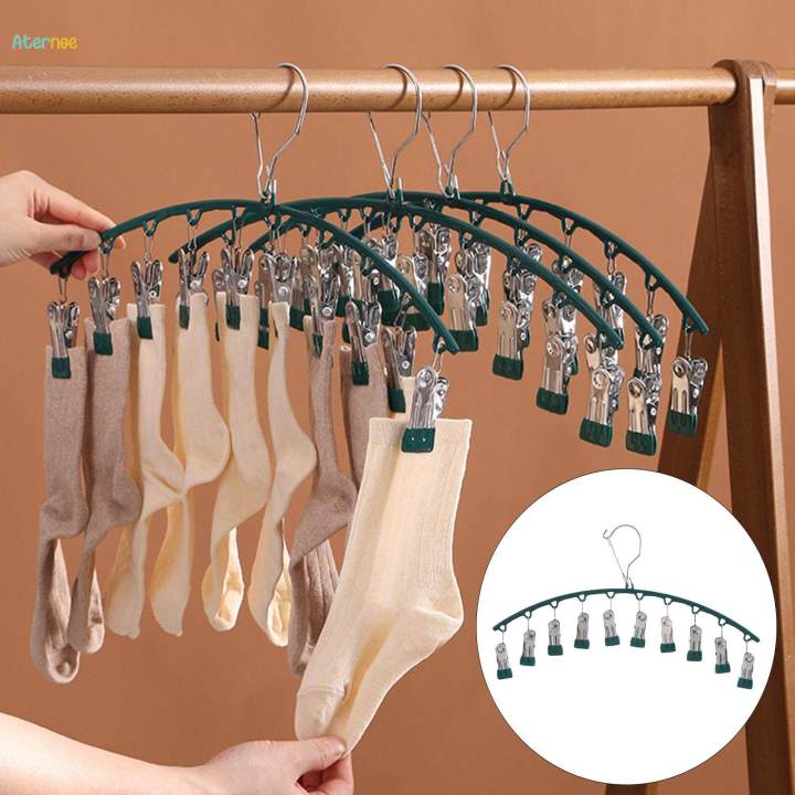 Clothes Hanger with 10 Clips Bras Clip Hangers Smooth Windproof Durable Laundry Clip Drip Drying Hanger for Drying Tie Scarfs Hats Lingerie
