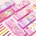 Mechanical deformation combination lock stationery box girl cute pencil case school student pencil box Cartoon plastic pen case. 