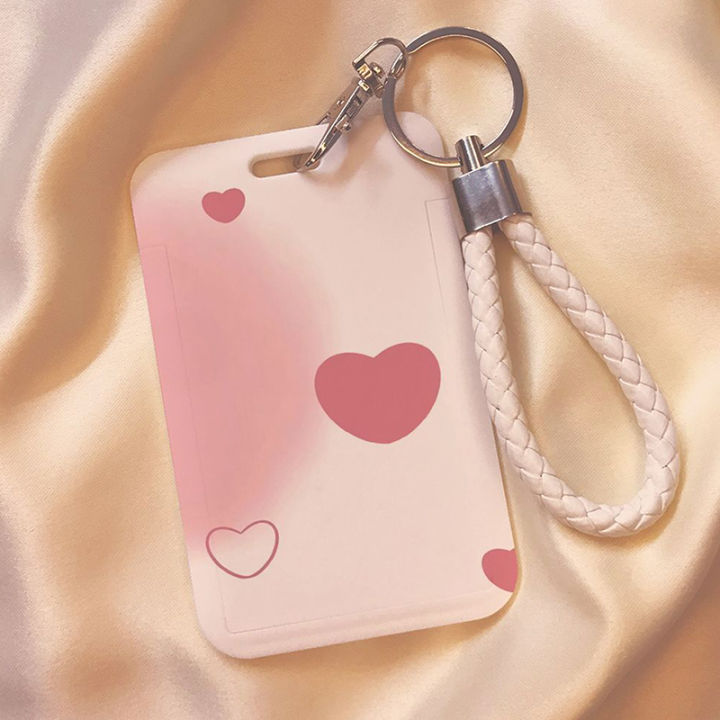 Cute Pink Love Credit Card Holders Keychain Bank ID Holders Badge Card Cover Case Business Card Holder Student Supplies