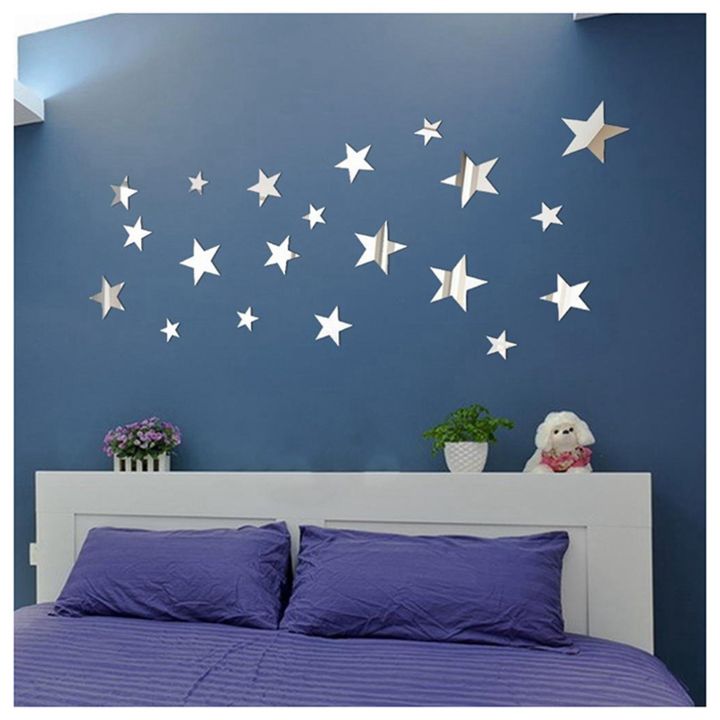 3D%20Sticker,%2040%20X%20Star%20Art%20Mirror%20Wall%20Sticker%20Surface%20Decal%20Home%20Room%20DIY%20Art%20Decor%20(Silver)%20-%20Image%204