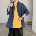 Summer Brand Denim Shirt Men Short Sleeve Cargo Shirt Coat Loose University Handsome Top Clothes 2023 Cowboy Oversize. 