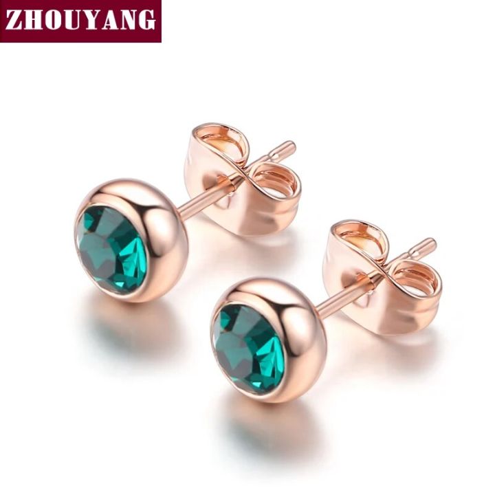 Simple%20Green%20Crystal%20OL%20Style%20Rose%20Gold%20Color%20Stud%20Earrings%20Colorful%20Gift%20For%20Women%20and%20Men%20Top%20Quality%20ZYE633%20-%20Image%207