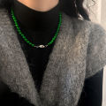 Fashion Emerald Green Natural Stone Beaded Necklace All-Match Jewelry Style Necklace Simple Clavicle Chain Sweater Chain.