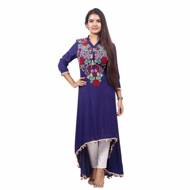 Cotton Stylish Kurti for Women - Navy Blue