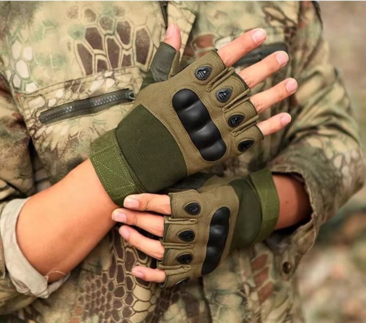 Men's Tactical Hard Knuckle Half Finger Gloves, Combat Hunting Shooting Paintball Duty Fingerless Gloves