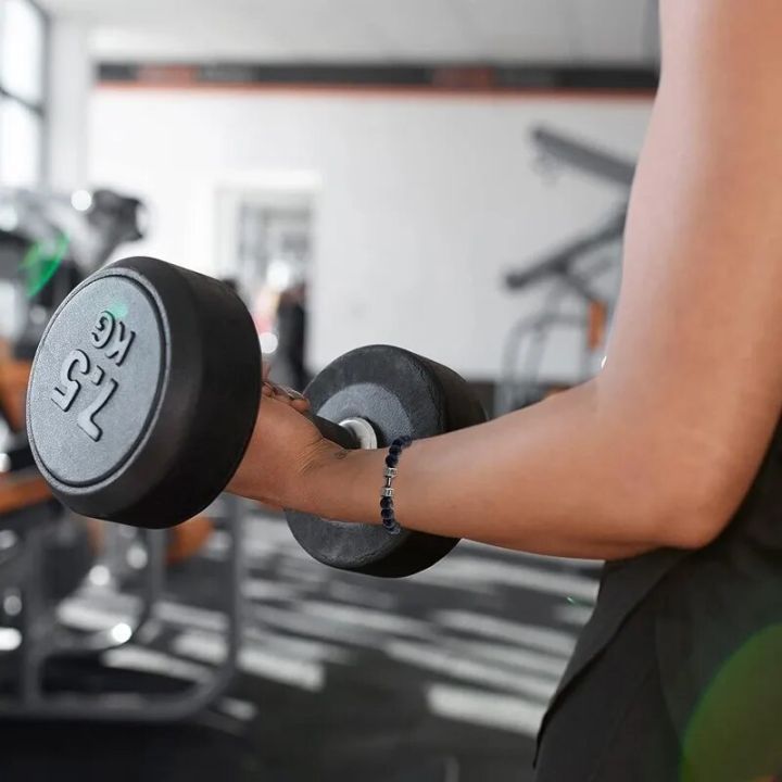 High%20Quality%20Men's%20Beaded%20Bracelet%20Natural%20Black%20Matte%20Agate%20Dumbbell%20Charm%20Bracelet%20Energy%20Fitness%20Barbell%20Fashion%20Jewelry%20-%20Image%204