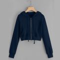 Harajuku Zip Up Cropped Hoodies And Sweatshirts For Women Teen Girls Solid Color Hooded Crop Tops Jackets Kpop Korean Tracksuit.