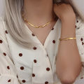 Alien E.B.belle Gold Plated Braided New Herringbone Chain Necklace Bracelets Set Wholesale Stainless Steel Jewelry For Women. 