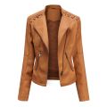 Brown Short Long Sleeve PU Coat Women Fashion Motorcycle Women Leather Jacket Spring and Autumn New Lady's Jaqueta.