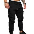 Men Casual Solid Colorckets Waist Drawstring Ankle Tied Skinny Cargo Pants celana panjang pria salopette homme Trendy. 