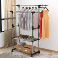 2 layers Double Pole Clothes Hanging Rack With Shoe Rack-Big Size. 