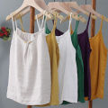 Retro Art Frog Button Pure Cotton Camisole Women2022Summer New Loose Inner Wear Sleeveless Top for Women. 