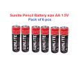 Sunlite Pencil Battery Heavy Duty Size Aa 1.5V Pack Of 6 Pcs - Rechargeable Battery.