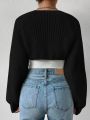 Women's Fashion Ultra-Short Crochet Cardigan Casual Solid Long Sleeve Sweater Knitwear Cropped Tops Ribbed Shrug Sweaters.