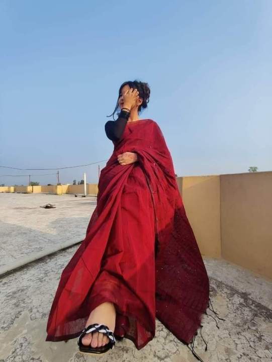 Fashionable Tangail tat Half Silk Flat Color Chumki Saree for Women