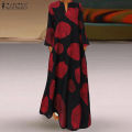 ZANZEA Women Long Sleeve V Neck Sundress Retro Printed Cotton Line Maxi Dress Plus Size. 
