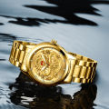 FNGEEN S336 Watch Men / 3D Engraving Golden Dragon Mechanical Watch for Men / Stainless Steel Waterproof Watches.