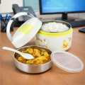Stainless Steel Lunch Box 800 ML – 2 Layer, Leak-Proof, With Spoon.