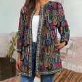 Autumn Coat Butterflies Print Open Stitch Collarless Winter Jacket. 