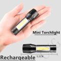 Mini Rechargeable LED Built-in Battery Waterproof USB Charge Zoom Torch Dual Lights - Torch Light. 
