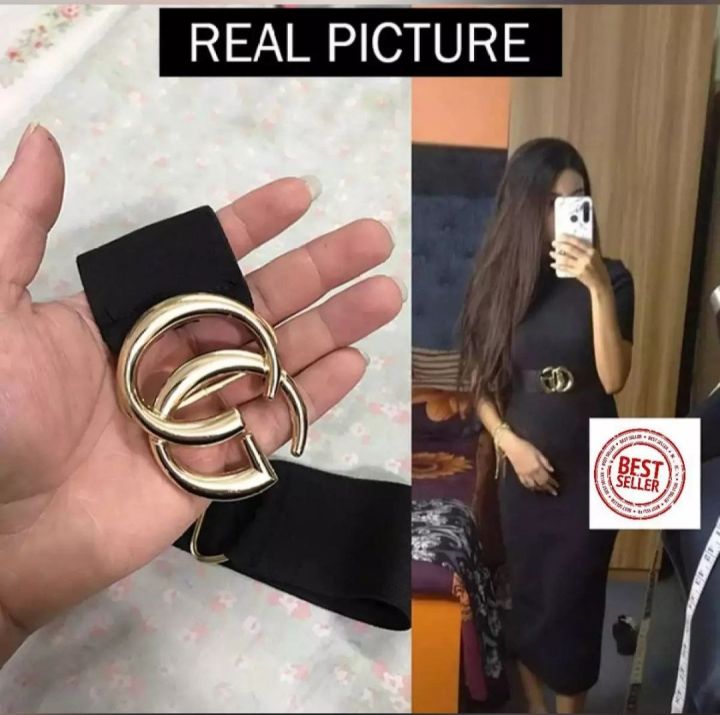 Ladies GG Black Belt Golden Buckle Premium Belt For Women's Fashion Accessories Belt For Dress Fitting