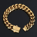 Hip Hop Rock Jewelry Free Custom Logo Name 18K Gold Plated Miami Cuban Link Chain Stainless Steel Bracelet For Men. 