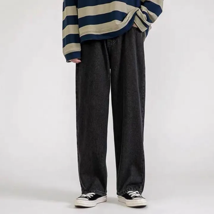 Korean%20Fashion%20Men's%20Baggy%20Jeans%20Classic%20All-match%20Solid%20Color%20Straight-leg%20Denim%20Wide-leg%20Pants%20Male%20Light%20Blue%20Grey%20Black%20-%20Image%202