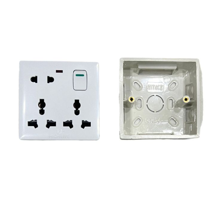 One Gang PVC with 8 Pin Multi with 2 Pin and Double 3 Pin Function Socket with Switch 1Gang Back Cover Junction Box