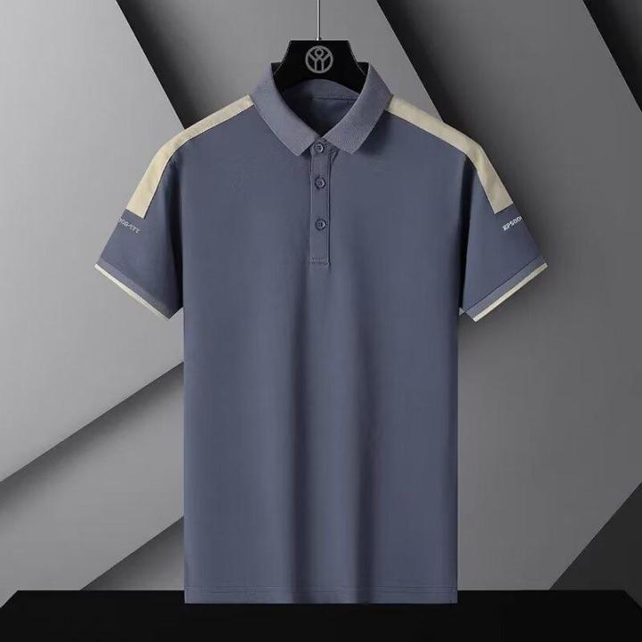 Summer%20New%20Solid%20Color%20Loose%20Short-sleeved%20Polo%20Shirt%20Men's%20All-match%20Light%20Mature%20Style%20Casual%20All-match%20Fashionable%20Lapel%20Top%20-%20Image%203
