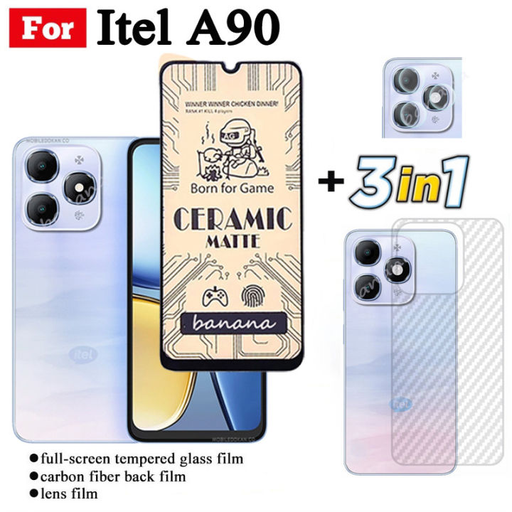 3 IN 1 Itel A90 4G Ceramic Tempered Glass for Itel A80 A70 A50 A50C A60 Camera Lens Glass Screen Protector and Back Film