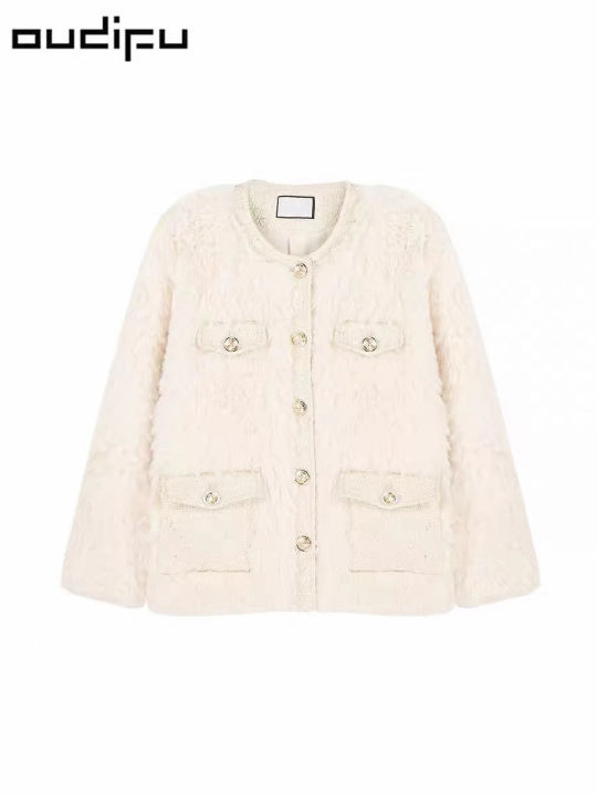 OUDIFU%20Autumn%20and%20Winter%20Fleece-Lined%20Thickened%20High-Grade%20Style%20Lamb%20Wool%20Short%20Furry%20Coat%20Women's%20Top%20-%20Image%203