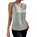 Summer Essential: Solid Color Satin V-Neck Sleeveless Tank Top for Women.