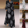 ZANZEA Women Long Sleeve V Neck Sundress Retro Printed Cotton Line Maxi Dress Plus Size. 