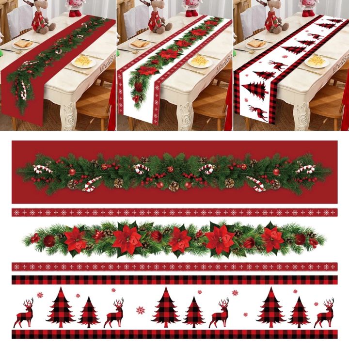 180*35cm Merry Christmas Tablecloth New Year Party Table Decorations Safflower Pine Leaves Christmas Table Cloth Christmas Table Runner Merry Christmas Decoration