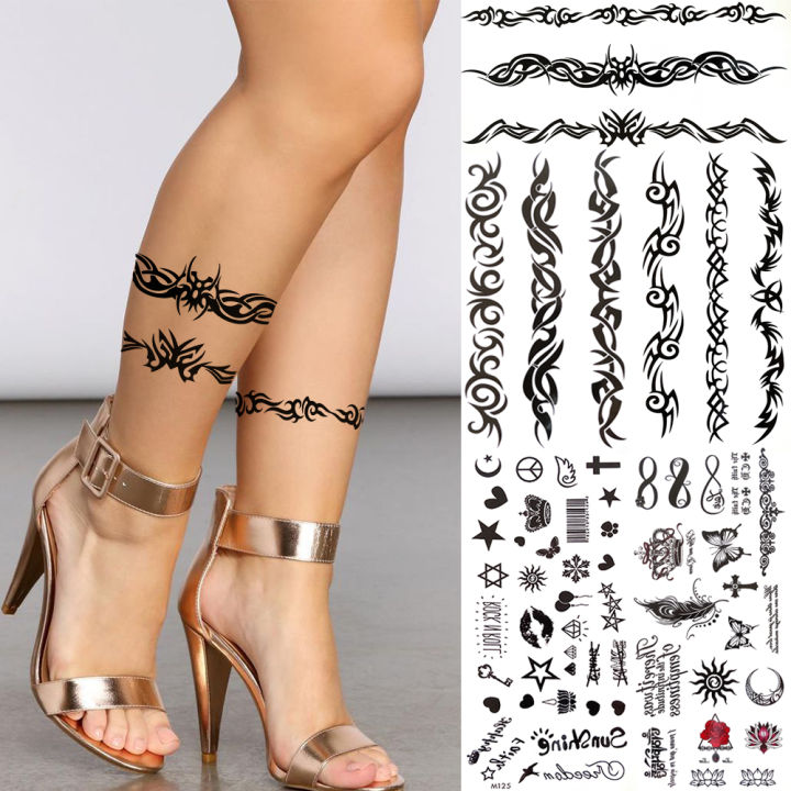 【beauty code store】Indian Thorn Temporary Women Kids Tribal Totem Fake Face Tattoo Realistic Feather Infinity DIY Small Tatoos