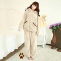 Winter Pajama Sets Women Solid Flannel Soft Sweet Students Lovely Hooded Two-pieces Thicken Plush Cute Couple Sleepwear Fashion. 