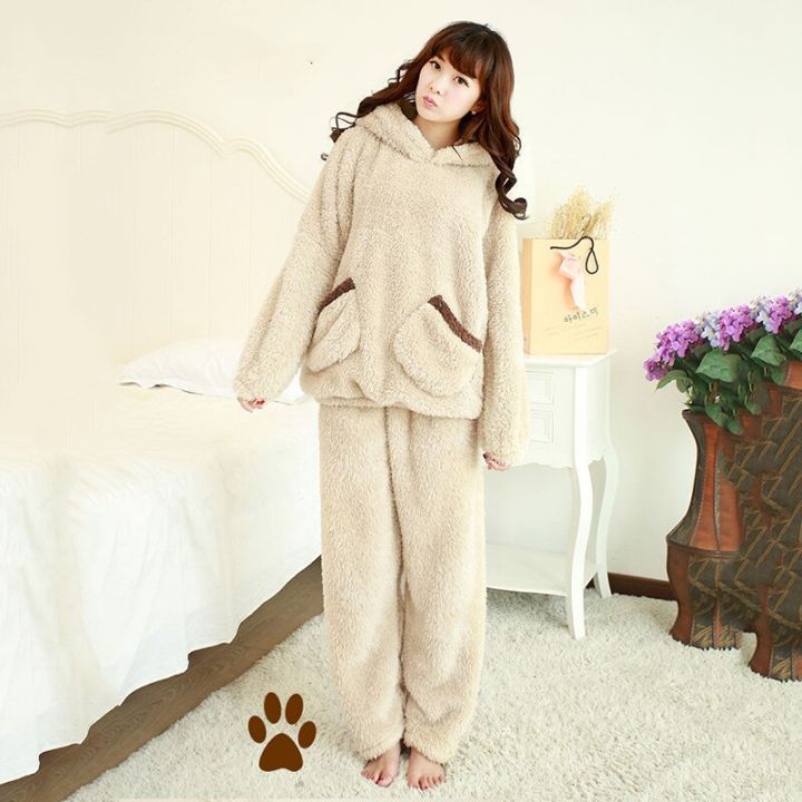 Winter%20Pajama%20Sets%20Women%20Solid%20Flannel%20Soft%20Sweet%20Students%20Lovely%20Hooded%20Two-pieces%20Thicken%20Plush%20Cute%20Couple%20Sleepwear%20Fashion%20-%20Image%206