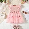 【Prime deal】 Summer New Baby Girls Dress Small Flying Sleeve Round Neck Butterfly Pattern Mesh Dress Sweet Princess Dress Birthday Party Team Dress. 