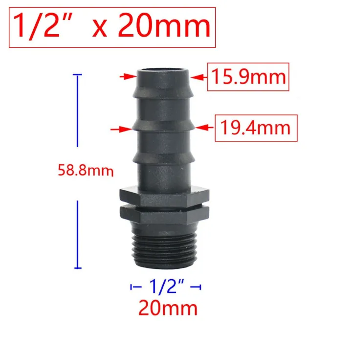 4Pcs%201/2%203/4%201%20Male%20Female%20Thread%20Connector%20To%20Barb%208mm%2016mm%2020mm%2025mm%2032mm%20PE%20Hose%20Adapter%20Garden%20Irrigation%20Watering%20System%20-%20Image%202