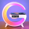 For New Wireless Charging mobile Light Up Speaker G Shape LED Wireless Table Speaker Color Changing Alarm Clock Charger Stand Bedside Light New. 