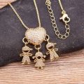 Son Daughter Heart Gold Color Cubic Zirconia Family Girl Boy Pendant Necklace Copper Chain Jewelry Mother's Day Gift.