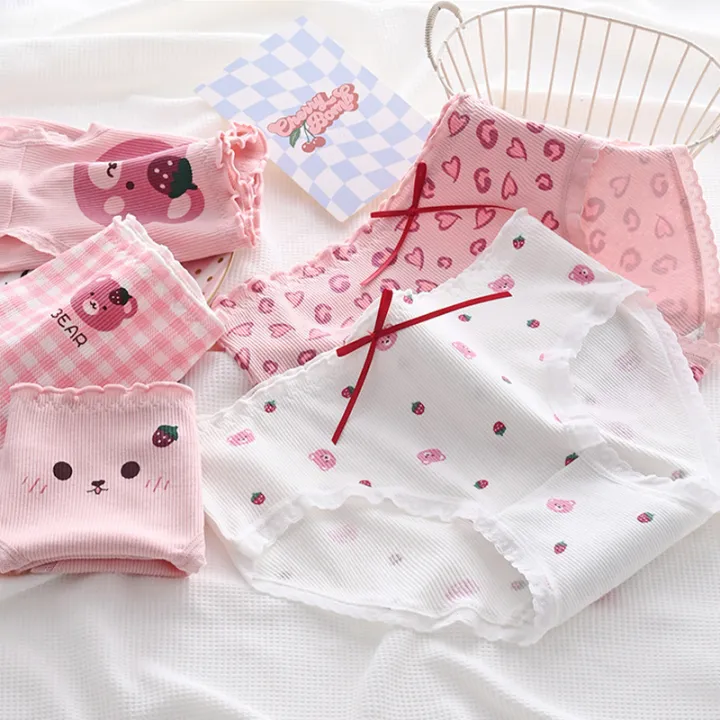 Pink%20floral%20mid%20rise%20breathable%20panties%20cute%20sweet%20girls%20student%20triangle%20shorts%20-%20Image%202